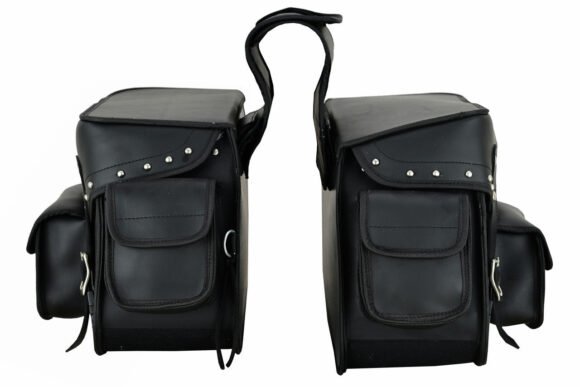 vance studded motorcycle saddlebags durable pvc water resistant, universal fit for honda, yamaha, kawasaki, indian, harley