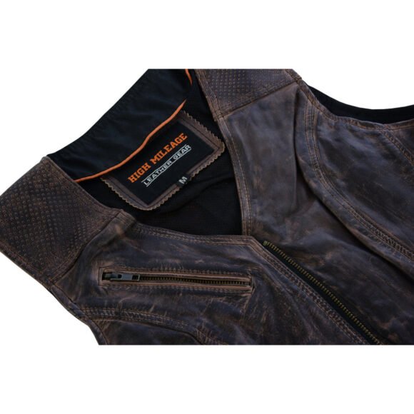 high mileage womens vintage brown cowhide vest | buckles