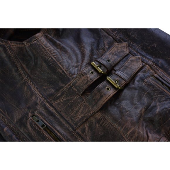 high mileage womens vintage brown cowhide vest | buckles