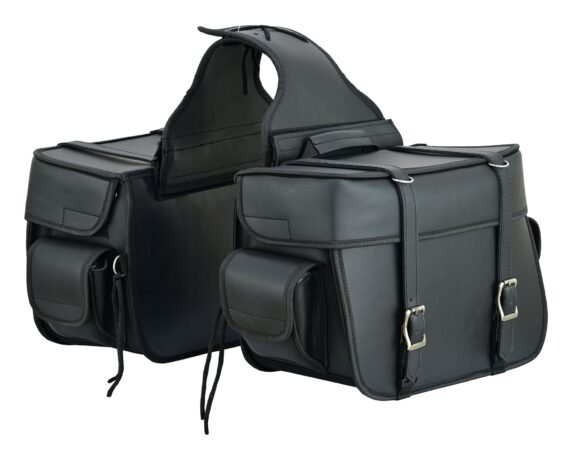 vance black plain side pannier bags 23l water resistant pvc universal fit for harley davidson honda yamaha kawasaki cruiser & touring bikes