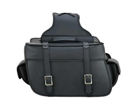 vance black plain side pannier bags 23l water resistant pvc universal fit for harley davidson honda yamaha kawasaki cruiser & touring bikes