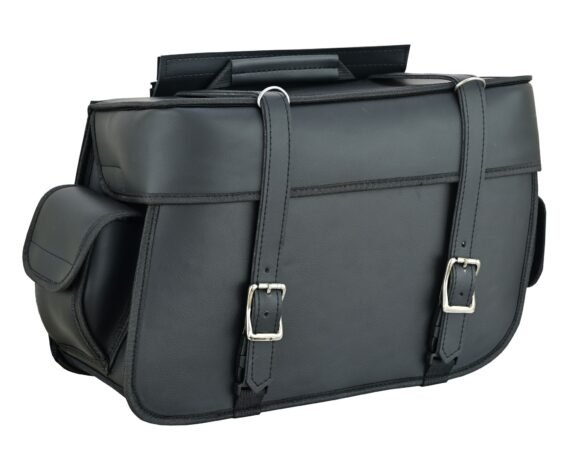 vance black plain side pannier bags 23l water resistant pvc universal fit for harley davidson honda yamaha kawasaki cruiser & touring bikes