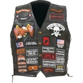 genuine buffalo leather biker vest with 42 patches