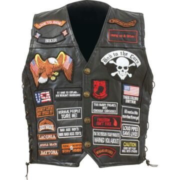 genuine buffalo leather biker vest with 42 patches