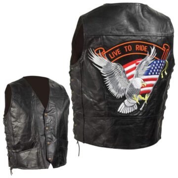 hand sewn pebble grain genuine leather biker vest