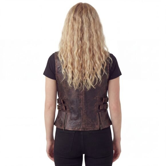 high mileage womens vintage brown cowhide vest | buckles
