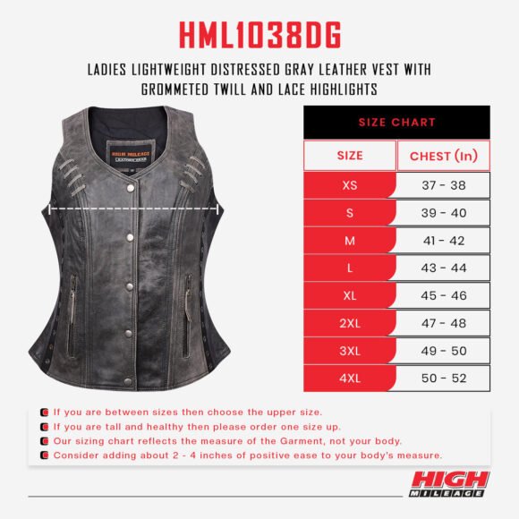 high mileage womens distressed gray soft goatskin vest | twill lace | grommets