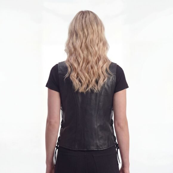 high mileage womens black cowhide vest | side lace