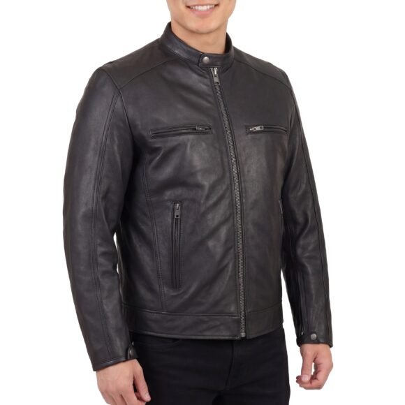 high mileage premium mens black leather motorcycle jacket