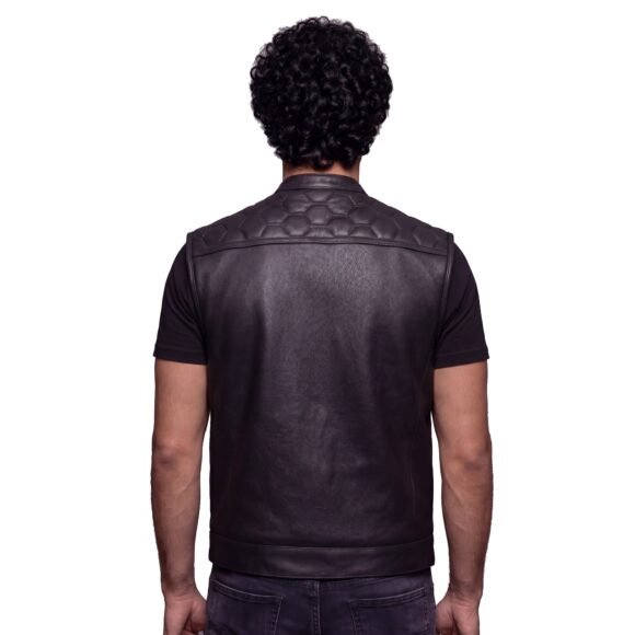 high mileage mens zipper | snap closure leather club vest | quick access | american flag liner
