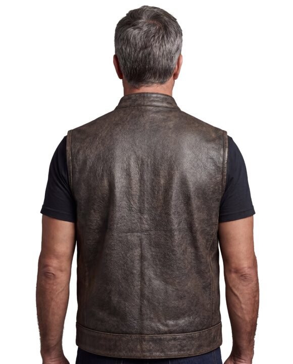 high mileage mens distressed brown leather club vest
