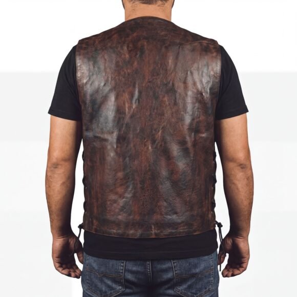 high mileage mens vintage brown cowhide ten pocket vest