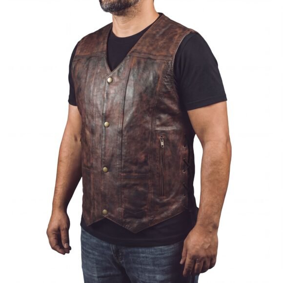 high mileage mens vintage brown cowhide ten pocket vest