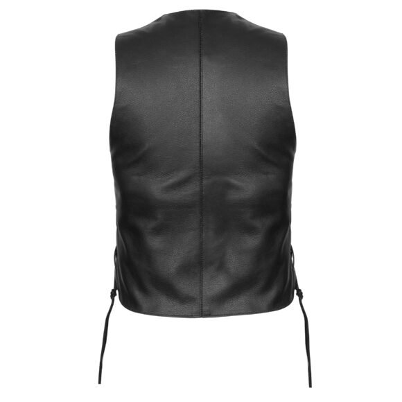 vance mens black leather motorcycle vest | adjustable side laces