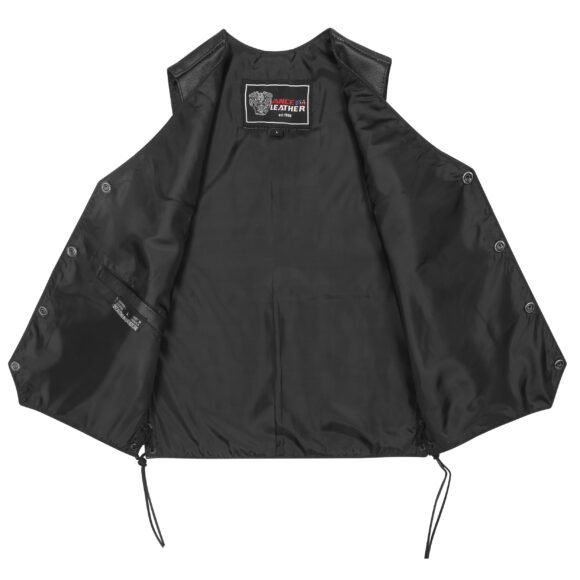 vance mens black leather motorcycle vest | adjustable side laces