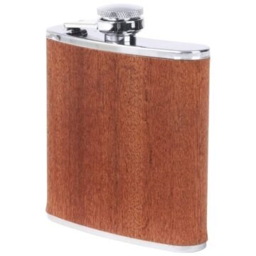 6oz stainless steel flask with real sapele wood wrap