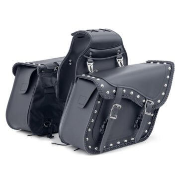 2pc heavy duty waterproof pvc with studs and braided trim motorcycle saddlebag set