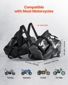 vevor 28l waterproof universal motorcycle saddlebags with shoulder strap