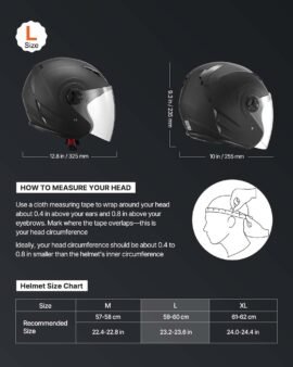vevor dot approved 3/4 open face motorcycle helmet with clear visor, matte black l
