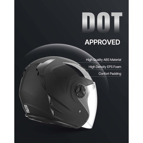 vevor dot approved 3/4 open face motorcycle helmet with clear visor, matte black l