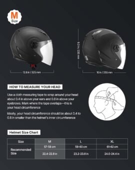vevor dot approved 3/4 open face motorcycle helmet with clear visor, matte black m