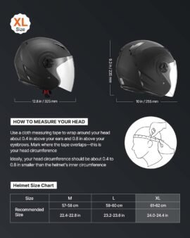 vevor dot approved 3/4 open face motorcycle helmet with clear visor, matte black xl