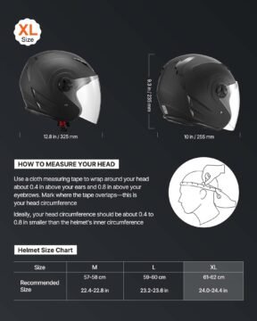 vevor dot approved 3/4 open face motorcycle helmet with clear visor, matte black xl