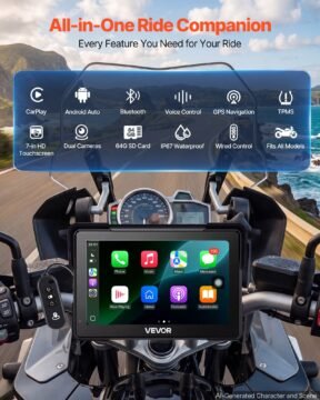 vevor 7 inch wireless motorcycle carplay gps with dual cameras and tpms
