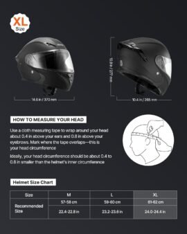 vevor modular dot approved motorcycle helmet with clear visor, matte black xl