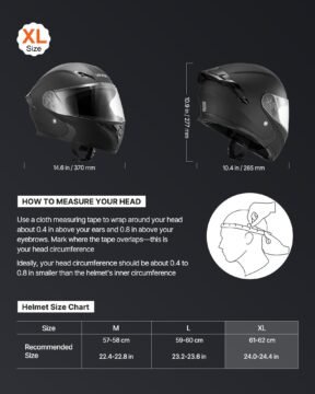 vevor modular dot approved motorcycle helmet with clear visor, matte black xl