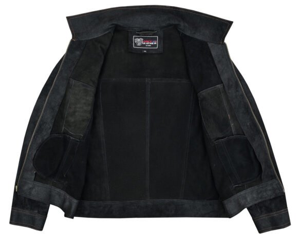 rancher goat suede trucker black leather jacket
