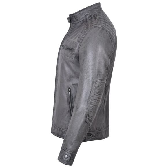 men's cafe racer waxed lambskin distressed grey motorcycle leather jacket