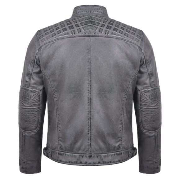 men's cafe racer waxed lambskin distressed grey motorcycle leather jacket