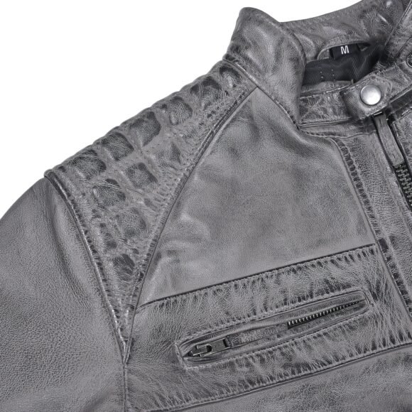 men's cafe racer waxed lambskin distressed grey motorcycle leather jacket