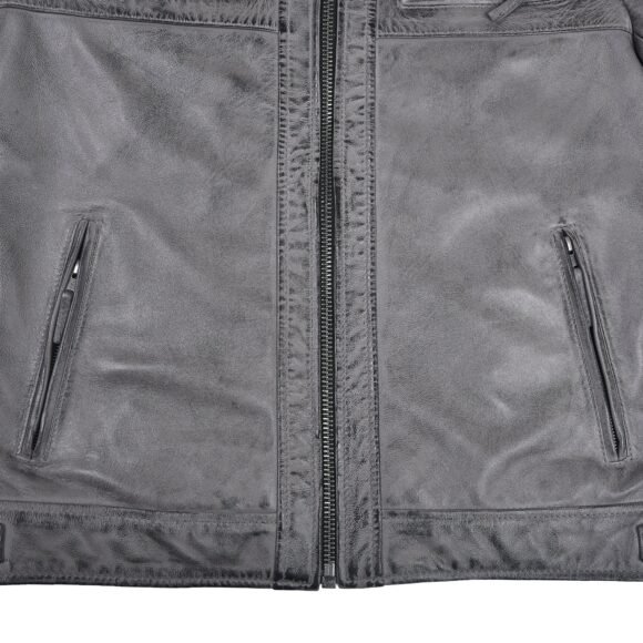 men's cafe racer waxed lambskin distressed grey motorcycle leather jacket