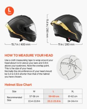 vevor dot & ece approved dual visor full face motorcycle helmet, large