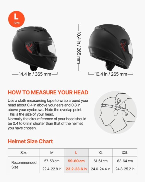 vevor dot approved full face motorcycle helmet with clear visor, large