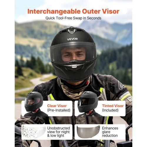 vevor dot approved full face motorcycle helmet with clear visor, large