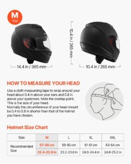 vevor dot approved full face motorcycle helmet with clear visor, medium