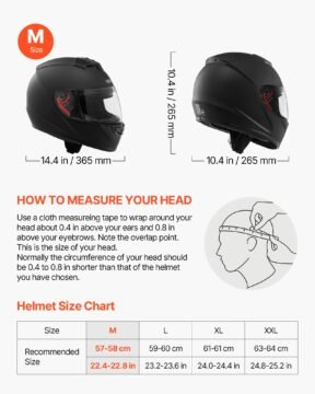 vevor dot approved full face motorcycle helmet with clear visor, medium