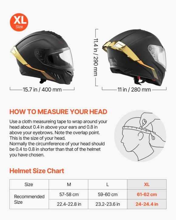 vevor xl dual visor full face motorcycle helmet dot & ece approved