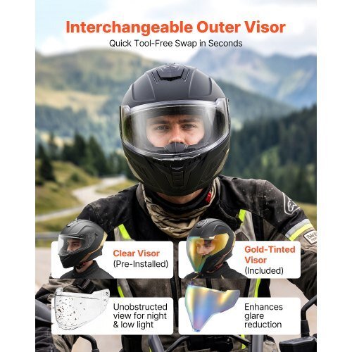 vevor xl dual visor full face motorcycle helmet dot & ece approved