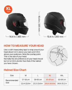 vevor dot approved xl full face motorcycle helmet with clear visor