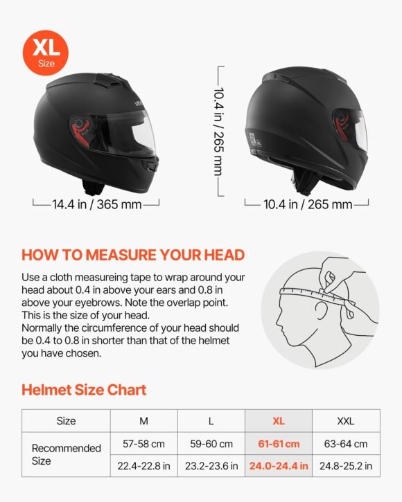 vevor dot approved xl full face motorcycle helmet with clear visor