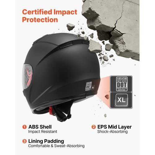 vevor dot approved xl full face motorcycle helmet with clear visor