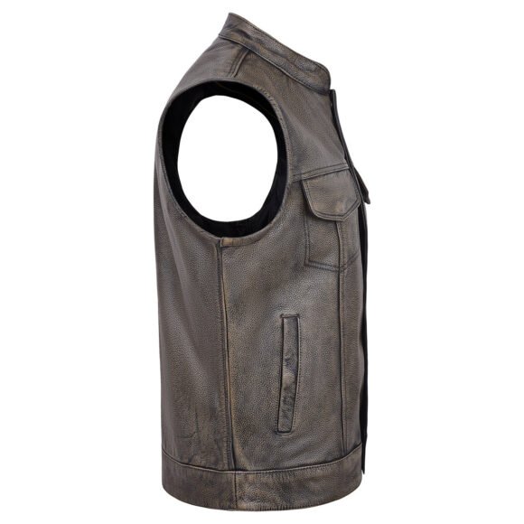 high mileage mens distressed brown leather club vest