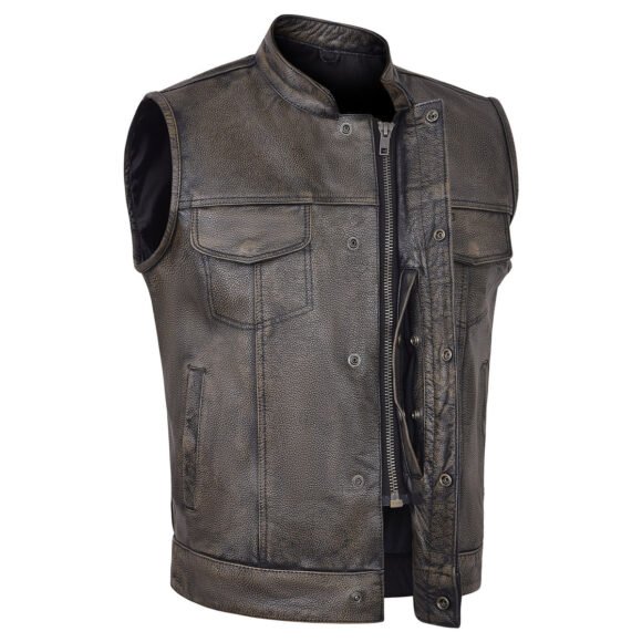 high mileage mens distressed brown leather club vest