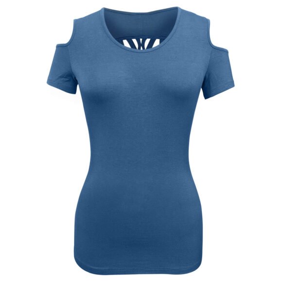 vb024/vb124 ladies half sleeve shoulder cutoffs shirts sugar skull lace design on back
