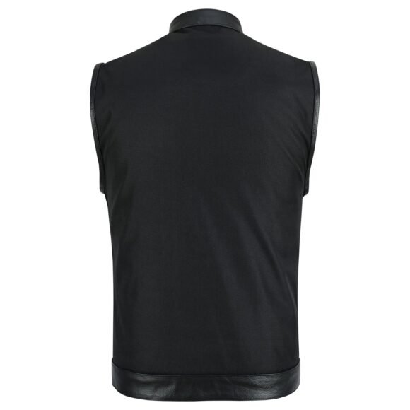 mens black textile | leather trimmed club style vest | zipper