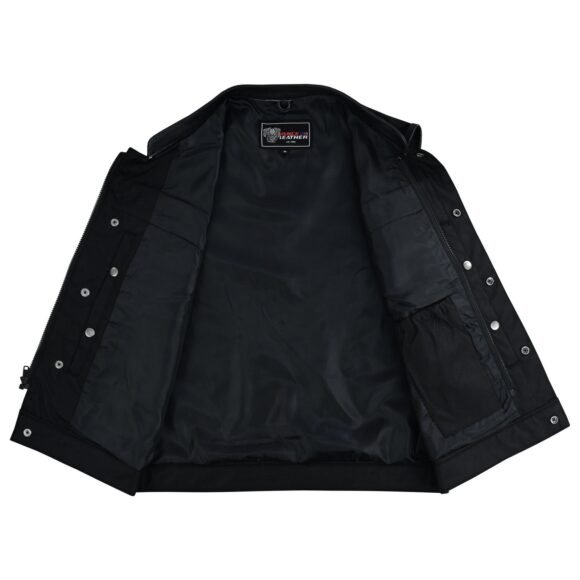 mens black textile | leather trimmed club style vest | zipper